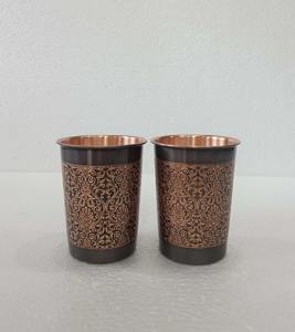 Juego de 2 vasos de vidrio negro cobrizo de diseño, perfecto para beber agua a diario, mesa de comedor, servicio de invitados, fiestas y eventos, uso en la cocina. - Product Image 1