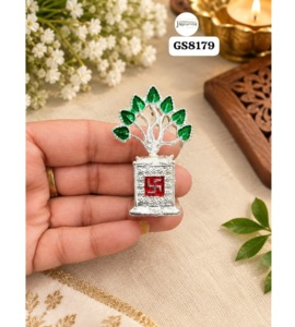 Jaipurios Ídolo de Plata Alemana para Planta de Tulsi, Símbolo Swastik, Ecológico, Hecho a Mano, Clásico, Decoración India para el Hogar, Pooja, Acción de Gracias 2 - Product Image 1
