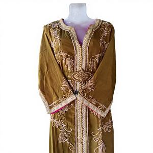 Morocco <b>Kaftan</b> 2026 Latest Reddish-Brown Islamic Modest Women's Handmade Beaded Sequined Breathable V Neck Floor Length <b>Long</b> - Product Image 4