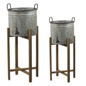 Pot de fleurs en métal galvanisé avec support, style industriel, pour intérieur/extérieur, décoration de jardin, pot à fleurs en fer pour la décoration de la maison - Product Image 2