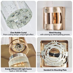 Applique da Parete Contemporanea a 2 Luci con Cristalli a Bolle e Finitura Placcata Oro da 17 Pollici per Bagno, Camera da Letto o Corridoio - Product Image 6