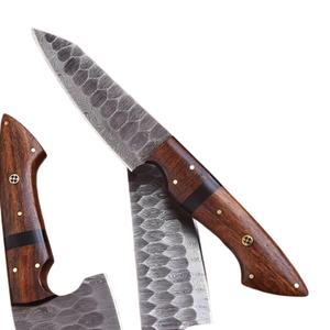 custom Handmade Damascus Steel BBQ Chef <b>Knife</b> <b>Set</b> 5 - piece Kitchen <b>Knife</b> <b>Set</b> Turquoise & Rose Wood Handle with leather sheath - Product Image 3