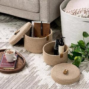 Customised Handwoven Large Round Cotton Rope Woven Eco-Friendly Foldable Home Organizer Storage Basket with Lid for Baby Nursery - Product Image 4