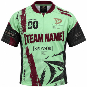 Maillot de jeu sublimé pour homme, motif menthe, imprimé demi-ton bordeaux, col côtelé, uniforme de gaming, impression de logo personnalisé - Product Image 1