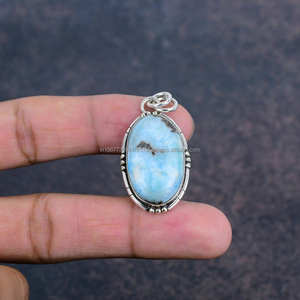 Colgante de Plata de Ley 925, colgante de piedras preciosas de alta calidad, joyería hecha a mano, colgante Vintage para regalo, joyería de diseñador Larimar - Product Image 1