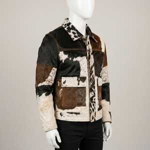 Veste de motard en cuir véritable pour homme, motif vachette, col rabattu, fermeture éclair, coupe classique, automne, décontractée - Product Image 3