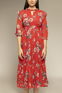 Vestido Maxi Casual para Mujer, Estampado Floral Rojo, Corte Holgado, para Uso Diario, Verano, Alta Demanda, Precio de Exportación - Product Image 5