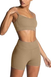 Conjunto de Yoga sin Costuras de 2 Piezas, Top Corto de Cintura Alta y Pantalones Cortos, Color Sólido, Espalda Cruzada, Ropa Deportiva para Mujer - Product Image 4