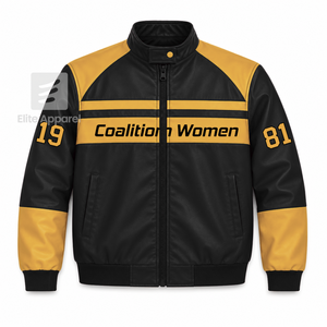 Custom NCBW Coalition <b>Women</b> Leather jacket <b>black</b> & gold Embroidered logo Casual Style for female with polyester lining - Product Image 1