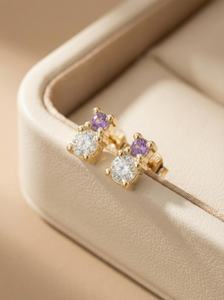 Pendientes de Amatista en Plata de Ley 925 con Baño de Oro de 14K, Dos Piedras, Regalo de Piedra de Nacimiento de Febrero para Mujer - Product Image 3