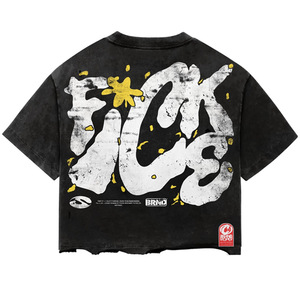 <b>Men's</b> Oversized Crop T-Shirt Black White Yellow Letter Print Formal Short Sleeve <b>Turtleneck</b> Silk Screen Printed Eco-Friendly - Product Image 1