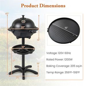 Parrilla Eléctrica Negra de 1200W para Barbacoa, Doble Zona de Cocción, 2 en 1, Independiente y de Sobremesa, para 6-10 Personas - Product Image 4