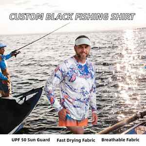 เสื้อเชิ้ตตกปลาแขนยาวผู้ชาย สีขาว น้ำเงิน ชมพู พิมพ์ลาย UPF 50 ป้องกันรังสียูวี โพลีเอสเตอร์ สำหรับใส่กลางแจ้ง - Product Image 4
