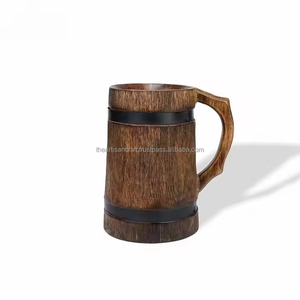 แก้วเบียร์ทำด้วยมือแบบชนบทสำหรับผู้ชายและผู้หญิงทำจากไม้ธรรมชาติเหมาะสำหรับกาแฟเบียร์หรือเย็นและร้อน - Product Image 2