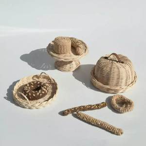 Kids kitchen toy and tea <b>set</b> charming rattan <b>teapot</b> & serving cups low price natural baby toys - Product Image 2