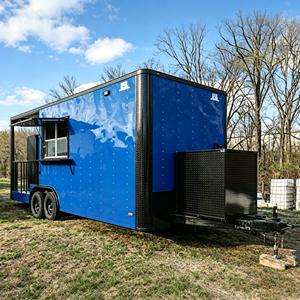 Remorque alimentaire pour pizzas entièrement équipée avec véranda et zone de grillades, camion de restauration mobile pour la vente de BBQ, <span class=keywords><strong>tacos</strong></span> et burgers - Product Image 3