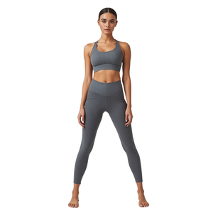 Conjunto de Yoga de 2 Piezas para Mujer, Cintura Alta, Largo Completo, Acanalado, Sin Costuras, Spandex/Nylon - Product Image 2