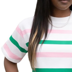 Ensemble court rayé AKA pour femme, tenue deux pièces, haut et short, rose, vert, blanc, décontracté, élégant, vêtements d'été - Product Image 4