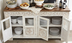 Aparador Rústico Moderno de Madera con Puerta de Vidrio, Cajón y Estante Ajustable, Mueble de Almacenamiento para Comedor y Cocina - Product Image 3