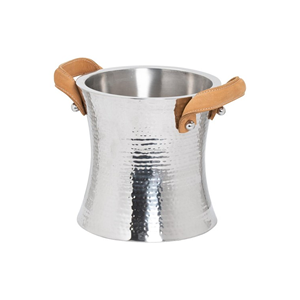 Cubo de hielo martillado de acero inoxidable moderno, mango de cuero personalizable, capacidad de 5L, patrón Floral sostenible para fiestas en casa - Product Image 1