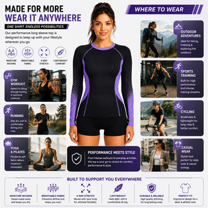 Camiseta Deportiva Corta de Manga Larga para Mujer con Protección UV UPF 50+, Ligera, de Secado Rápido, para Uso Diario - Product Image 4