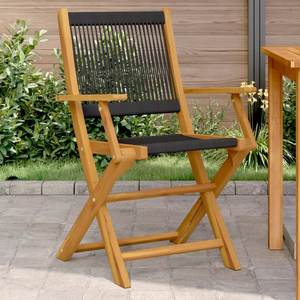 Chaise de jardin pliante en teck, fauteuil d'extérieur avec dossier en corde, pour terrasse et salle à manger - Product Image 1