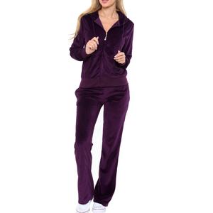 Chándal de terciopelo personalizado de gran venta, conjunto de 2 piezas de sudadera con capucha de algodón y pantalón jogger de talla grande para mujer - Product Image 5