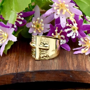 <b>Cross</b> Signet Band <b>Ring</b> 18K Gold Vermeil Faith Jewelry Christian Gift Religious <b>Ring</b> Handmade - Product Image 3