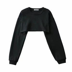 Sudadera Deportiva Holgada de Cuello Redondo y Color Sólido para Mujer, Cintura Alta, Estilo Corto y Adelgazante, Temporada Primavera 2025 - Product Image 4