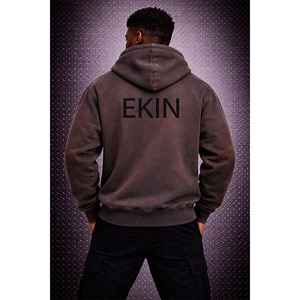 Sweat à capuche vierge personnalisable, délavé à l'acide, effet usé, coupe classique, grammage lourd, en molleton 100% coton respirant, pour l'automne, style Hip-Hop Streetwear - Product Image 4