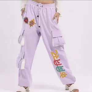 Bestseller Women Lavender Loose Fit Cargo Pant With The Hindi Slang Feminist, Comfortable Trousers With Latest Streetwear Style