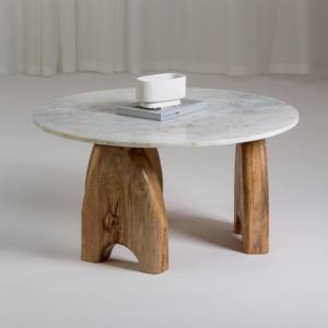 Mesa de Centro Vandana Zenova Aureo con Tapa de Mármol para Sala de Estar Moderna y Decoración Contemporánea - Product Image 1