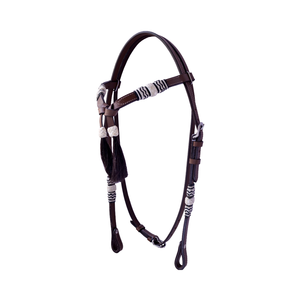 Headstall de bride de cheval en cuir Tan avec cuir brut naturel tressé à la main réglable équestre Futurity noeuds cheveux gland 507 - Product Image 1