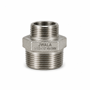 Conector Reductor de Acero Inoxidable de Precisión, 40x15mm, 1-1/2x1/2 Pulgadas, Roscado, Hexagonal, para Control de Flujo Industrial - Product Image 1