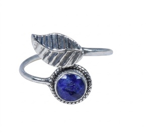 Wholesale Blue Sapphire 925 Sterling Silver Feather Leaf Gemstone <b>Ring</b> <b>Adjustable</b> Handmade Minimalist September Birthstone <b>Ring</b> - Product Image 6