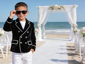 Traje de Blazer Cruzado de Terciopelo Negro para Niños, Ideal para Bodas, Ceremonias en la Playa y Ocasiones Formales - Product Image 2