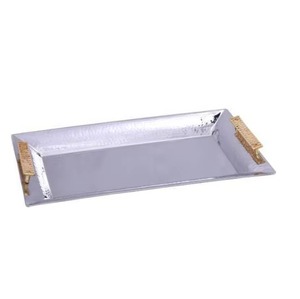 Wholesale Stainless Steel Serving <b>Tray</b> With <b>Warm</b> Toned Metal Handles Simple Design Bulk Supply - Product Image 2