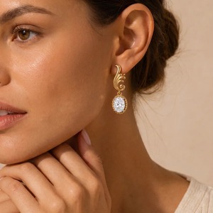 Pendientes de Oro Amarillo de 9K con Diamantes Cultivados en Laboratorio de Corte Ovalado de 1.24 CTW, Joyería Fina Floral Vintage, Venta al Por Mayor OEM - Product Image 5