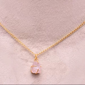 Collar Infantil con Colgante Triangular de Cuarzo Rosa Natural, Plata de Ley 925, Chapado en Oro de 14K, Cristal Rosa, Gema Natural - Product Image 1