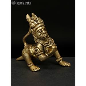 Petite statue en laiton de Bal Hanuman de 3 pouces faite à la main pour la décoration intérieure et le temple Fabriqué en Inde Article de sculpture indienne - Product Image 1