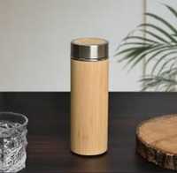 Termo Portátil Retro de Bambú Natural para Exteriores - Taza Térmica de Doble Acero Inoxidable con Aislamiento al Vacío, Diseño Personalizado, Apto para Lavavajillas