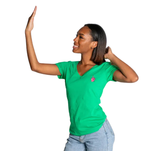 Camiseta de Mujer con Bordado Rosa, Cuello en V, Manga Corta, Algodón Premium, Informal, Cómoda para Uso Diario - Product Image 4