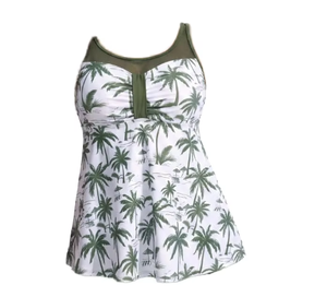 Traje de Baño Tankini con Estampado de Palmeras Tropicales al por Mayor, Talla Grande, con Falda Pantalón, Dos Piezas, Traje de Baño Modesto para Mujer - Product Image 3