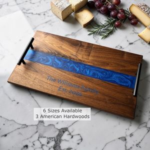 wood resin crafted custom Wooden Serving Tray With Blue Resin Inlay Rectangle Varnished Modern Design For Table Use - Product Image 1