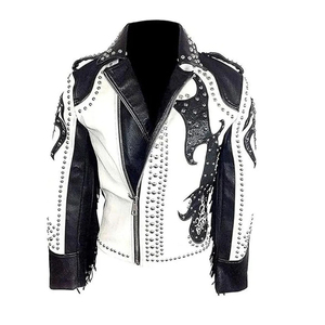 Customized Men's <b>Rhinestone</b> Applique Embroidery Leather Bomber <b>Jacket</b> Vintage Distressed Full Zip Leather <b>Jacket</b> for Men - Product Image 1