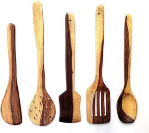 Juego de cucharas de cocina de madera rústica con espátula, cuchara para sopas, espátula para voltear y cuchara para mezclar, para utensilios de cocina. - Product Image 6
