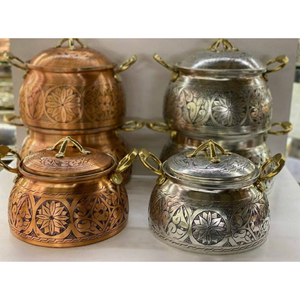 Casserole Kadai Platter for Parties Hammered Copper and Steel Plate Dish Round Copper <b>Food</b> Serving and <b>Warming</b> Supplies - Product Image 1