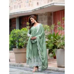 Vestido y pantalón de diseñador Anarkali con conjunto de ropa de fiesta modesta Dupatta - Product Image 3