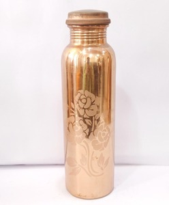 Bouteille d'eau en cuivre pur avec motif annulaire, vaisselle ayurvédique portable, récipient à boisson ayurvédique - Product Image 5