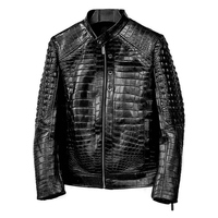 Veste de moto d'hiver pour homme en cuir véritable noir gaufré, personnalisable, imperméable et respirante, avec col montant